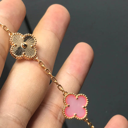 Clovers 5 Motifs Pink and Gold Bracelet