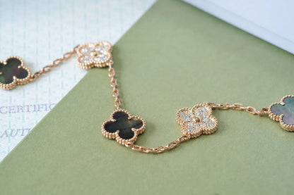 Clovers 5 Motifs Dark MOP and Diamond Bracelet