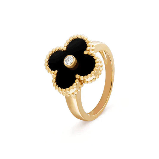 Clovers Onyx Diamond Ring 3 Colors