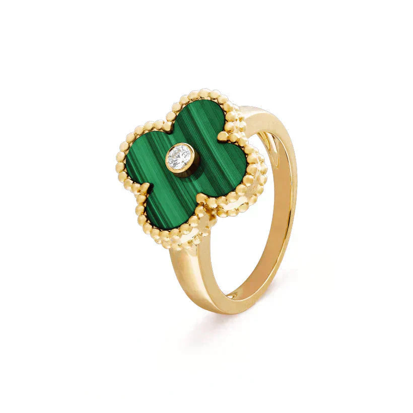 Clovers Malachite Gold Diamond Ring